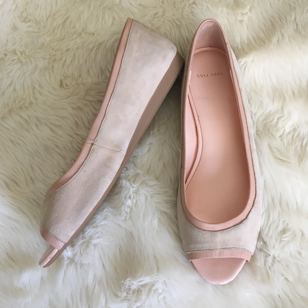 Cole Haan Suede Peep Toe Flats